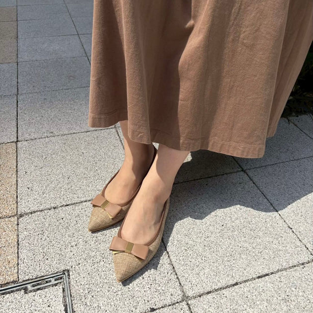 Mathilde -Waterproof Panama cloth Ribbon Camel ウォータープルーフ
