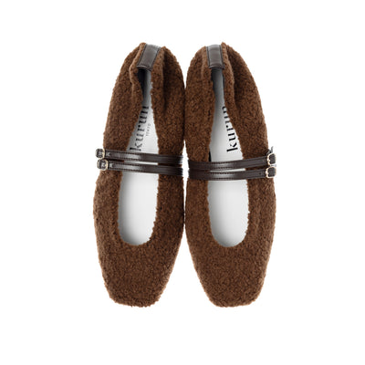 [11/28(fri) 20:00～先行発売]Flavie -Boa Cloth Double Strap Brown　ボアクロス ダブルストラップ ブラウン