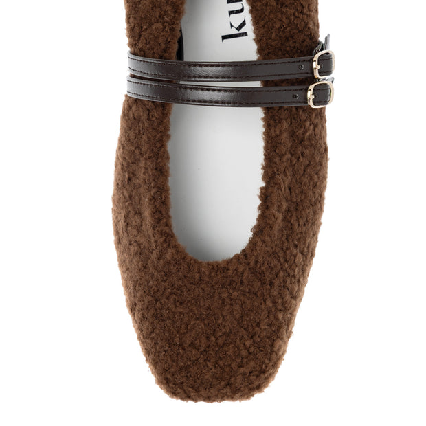 [11/28(fri) 20:00～先行発売]Flavie -Boa Cloth Double Strap Brown　ボアクロス ダブルストラップ ブラウン