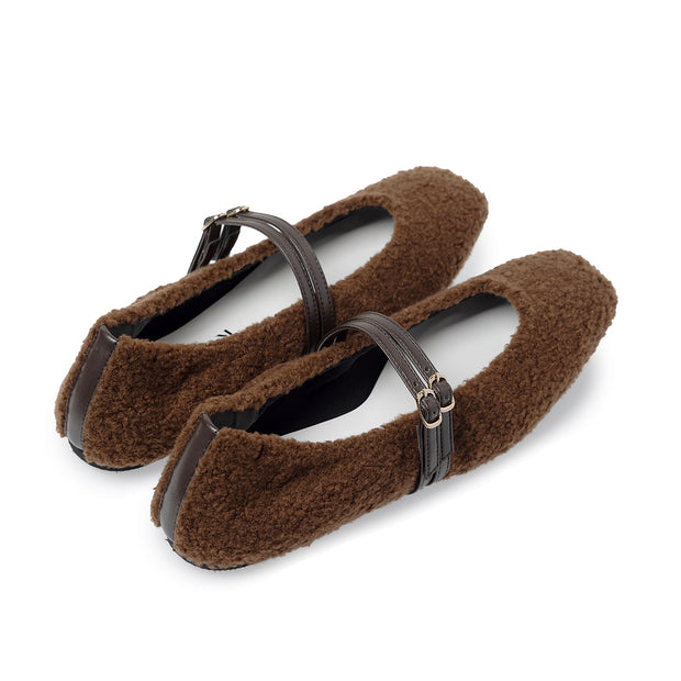 [11/28(fri) 20:00～先行発売]Flavie -Boa Cloth Double Strap Brown　ボアクロス ダブルストラップ ブラウン