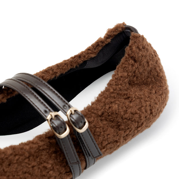 [11/28(fri) 20:00～先行発売]Flavie -Boa Cloth Double Strap Brown　ボアクロス ダブルストラップ ブラウン