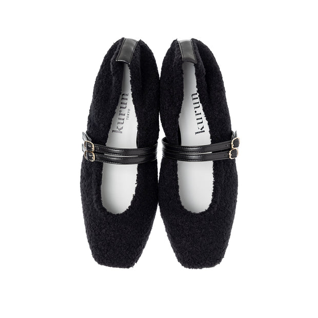 [11/28(fri) 20:00～先行発売]Flavie -Boa Cloth Double Strap Black　ボアクロス ダブルストラップ ブラック