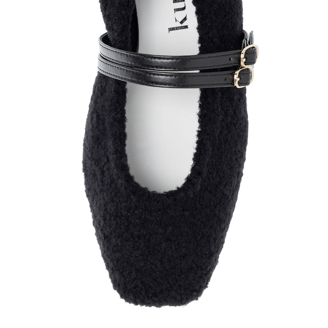 Flavie -Boa Cloth Double Strap Black ボアクロス ダブルストラップ