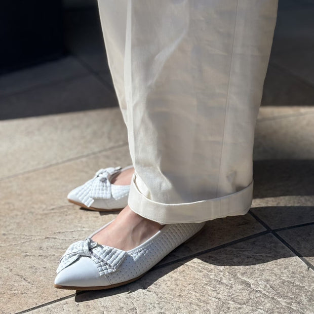 Mathilde -Waterproof Mesh embossed White ウォータープルーフメッシュ ホワイト kurun クルン kuruntokyo 入学式 卒業式 クルントウキョウ 疲れない 痛くない madeinjapan 日本製 本革 バレエシューズ フラットシューズ パンプス kurunTOKYO mdmバレエシューズwaterproof レインシューズ 小さいサイズ 大きいサイズ 26cm 21.5cm 26cm 25.5cm 25cm 22cm