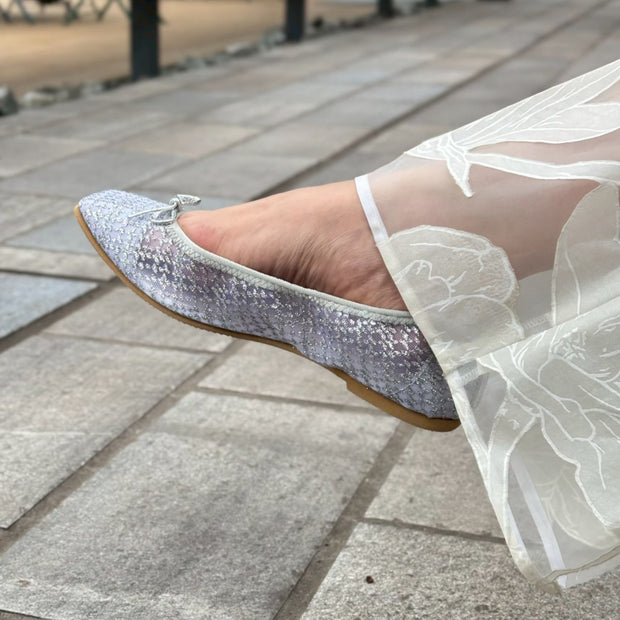 Giselle -Sheer lame cloth Silver シアーラメクロス シルバー kurun クルン kuruntokyo 入学式 卒業式 クルントウキョウ 疲れない 痛くない madeinjapan 日本製 本革 バレエシューズ フラットシューズ パンプス kurunTOKYO mdmバレエシューズwaterproof レインシューズ 小さいサイズ 大きいサイズ 26cm 21.5cm 26cm 25.5cm 25cm 22cm