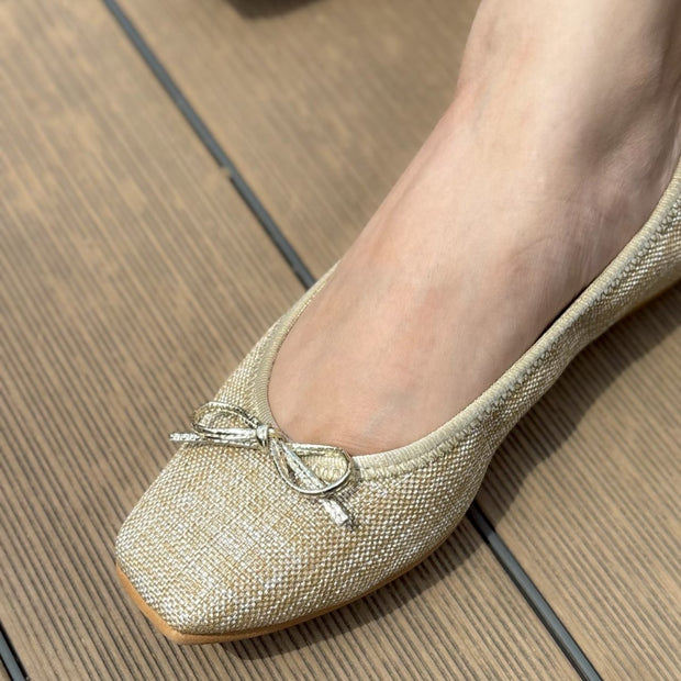 Giselle -Waterproof Foil panamacloth Gold beige ウォータープルーフ フォイルパナマクロス ゴールドベージュ kurun クルン kuruntokyo 入学式 卒業式 クルントウキョウ 疲れない 痛くない madeinjapan 日本製 本革 バレエシューズ フラットシューズ パンプス kurunTOKYO mdmバレエシューズwaterproof レインシューズ 小さいサイズ 大きいサイズ 26cm 21.5cm 26cm 25.5cm 25cm 22cm