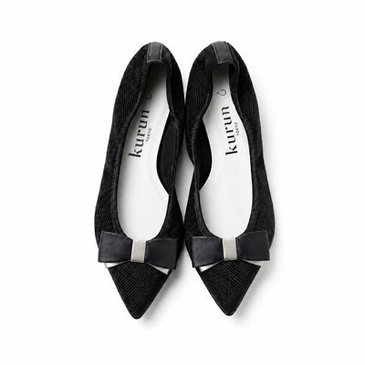 kurun リボン付き黒フラットシューズ All Item – kurun TOKYO
