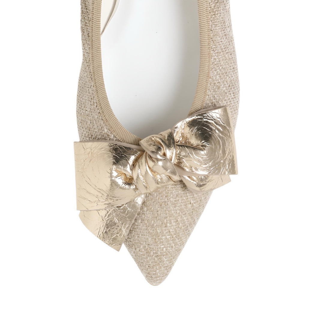 Mathilde -Waterproof Linen lame cloth Big Ribbon Gold ウォーター
