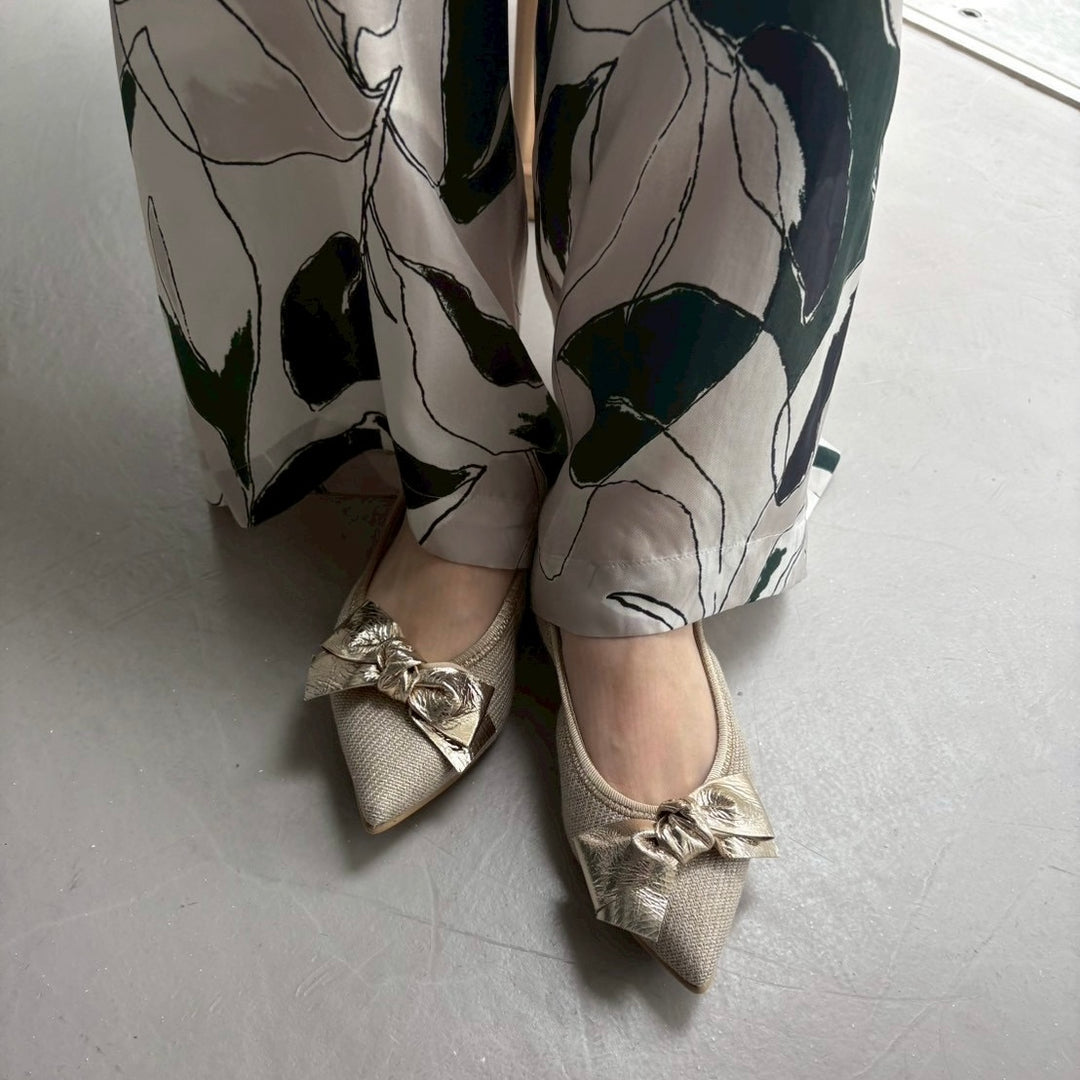 Mathilde -Waterproof Linen lame cloth Big Ribbon Gold ウォーター