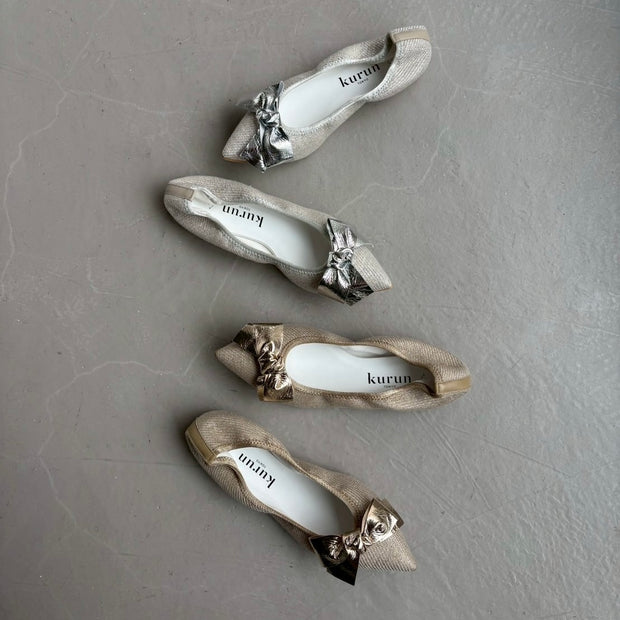 Mathilde -Waterproof Linen lame cloth Big Ribbon Gold ウォーター