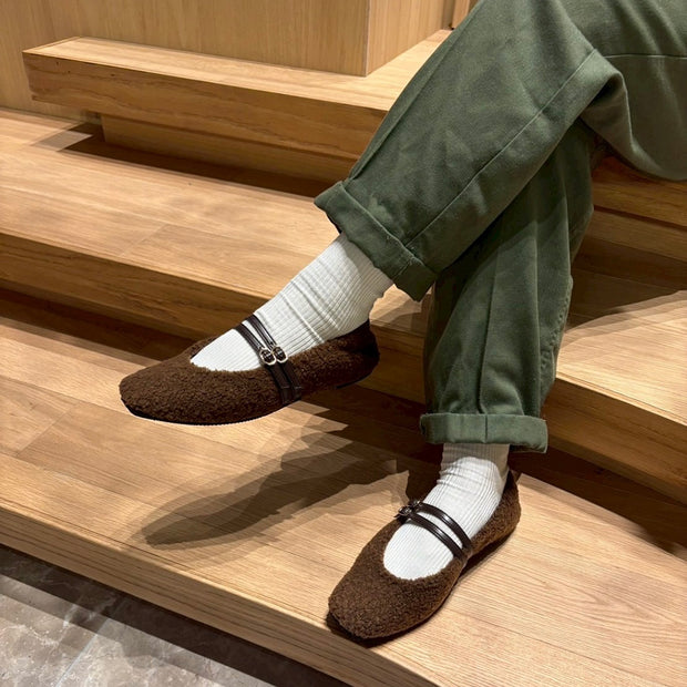 [11/28(fri) 20:00～先行発売]Flavie -Boa Cloth Double Strap Brown　ボアクロス ダブルストラップ ブラウン