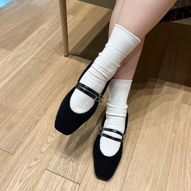 [11/28(fri) 20:00～先行発売]Flavie -Boa Cloth Double Strap Black　ボアクロス ダブルストラップ ブラック