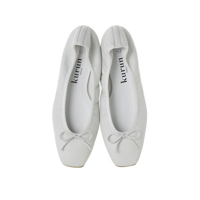 Giselle -Waterproof smooth White　ウォータープルーフスムース ホワイト kurun クルン kuruntokyo 入学式 卒業式 クルントウキョウ 疲れない 痛くない madeinjapan 日本製 本革 バレエシューズ フラットシューズ  パンプス kurunTOKYO mdmバレエシューズwaterproof レインシューズ 小さいサイズ 大きいサイズ 26cm 21.5cm 26cm 25.5cm 25cm 22cm