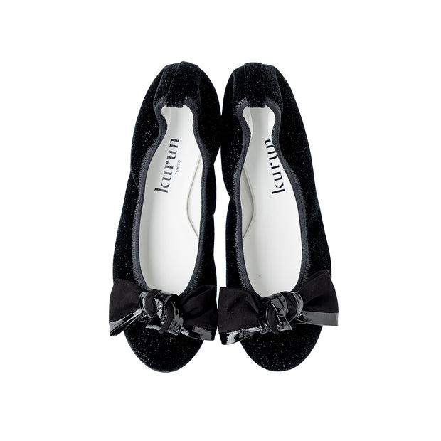 [10/8(wed)20:00～発売開始]Pauline -Lame velour cloth Black ラメベロアクロス ブラック kurun クルン kuruntokyo 入学式 卒業式 クルントウキョウ 疲れない 痛くない madeinjapan 日本製 本革 バレエシューズ フラットシューズ パンプス kurunTOKYO mdmバレエシューズwaterproof レインシューズ 小さいサイズ 大きいサイズ 26cm 21.5cm 26cm 25.5cm 25cm 22cm