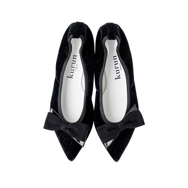 [10/8(wed)20:00～発売開始]Mathilde -Lame velour cloth Black ラメベロアクロス ブラック kurun クルン kuruntokyo 入学式 卒業式 クルントウキョウ 疲れない 痛くない madeinjapan 日本製 本革 バレエシューズ フラットシューズ パンプス kurunTOKYO mdmバレエシューズwaterproof レインシューズ 小さいサイズ 大きいサイズ 26cm 21.5cm 26cm 25.5cm 25cm 22cm