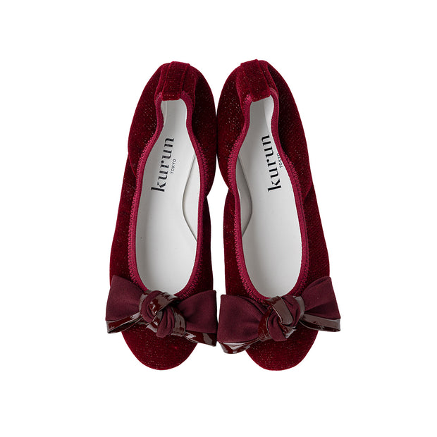 [10/8(wed)20:00～発売開始]Pauline -Lame velour cloth Bordeaux ラメベロアクロス ボルドー kurun クルン kuruntokyo 入学式 卒業式 クルントウキョウ 疲れない 痛くない madeinjapan 日本製 本革 バレエシューズ フラットシューズ パンプス kurunTOKYO mdmバレエシューズwaterproof レインシューズ 小さいサイズ 大きいサイズ 26cm 21.5cm 26cm 25.5cm 25cm 22cm