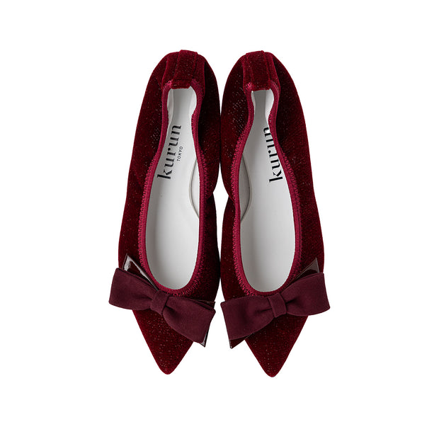 [10/8(wed)20:00～発売開始]Mathilde -Lame velour cloth Bordeaux ラメベロアクロス ボルドー kurun クルン kuruntokyo 入学式 卒業式 クルントウキョウ 疲れない 痛くない madeinjapan 日本製 本革 バレエシューズ フラットシューズ パンプス kurunTOKYO mdmバレエシューズwaterproof レインシューズ 小さいサイズ 大きいサイズ 26cm 21.5cm 26cm 25.5cm 25cm 22cm