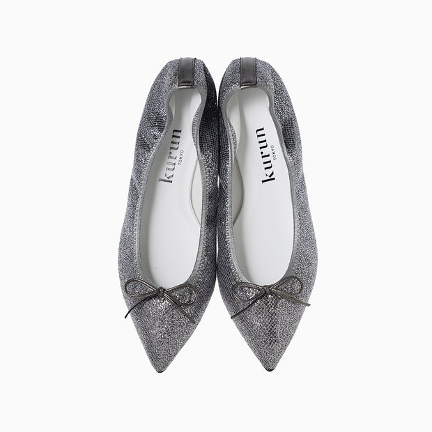 Mathilde -Lace glitter Dark gray　レースグリッター ダークグレー kurun クルン kuruntokyo 入学式 卒業式 クルントウキョウ 疲れない 痛くない madeinjapan 日本製 本革 バレエシューズ フラットシューズ  パンプス kurunTOKYO mdmバレエシューズwaterproof レインシューズ 小さいサイズ 大きいサイズ 26cm 21.5cm 26cm 25.5cm 25cm 22cm