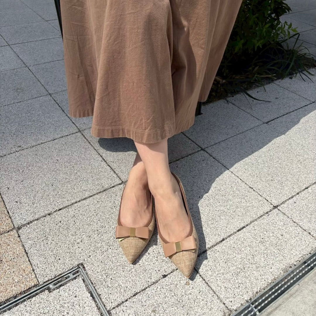 Mathilde -Waterproof Panama cloth Ribbon Camel ウォータープルーフ