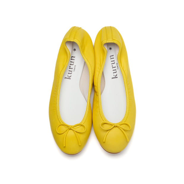 Pauline -Premium Smooth CanaryYellow　プレミアムスムース カナリーイエロー(Limited) kurun クルン kuruntokyo 入学式 卒業式 クルントウキョウ 疲れない 痛くない madeinjapan 日本製 本革 バレエシューズ フラットシューズ  パンプス kurunTOKYO mdmバレエシューズwaterproof レインシューズ 小さいサイズ 大きいサイズ 26cm 21.5cm 26cm 25.5cm 25cm 22cm