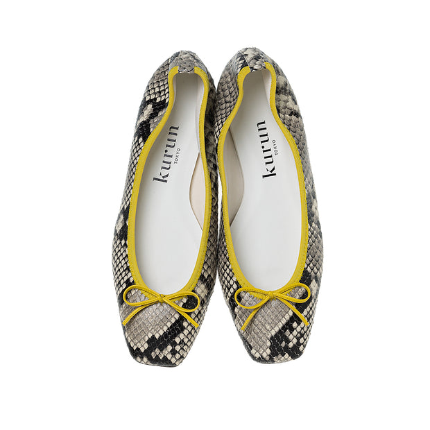 Giselle -Pythonprint Black×Yellow　パイソンプリント ブラック×イエロー kurun クルン kuruntokyo 入学式 卒業式 クルントウキョウ 疲れない 痛くない madeinjapan 日本製 本革 バレエシューズ フラットシューズ  パンプス kurunTOKYO mdmバレエシューズwaterproof レインシューズ 小さいサイズ 大きいサイズ 26cm 21.5cm 26cm 25.5cm 25cm 22cm